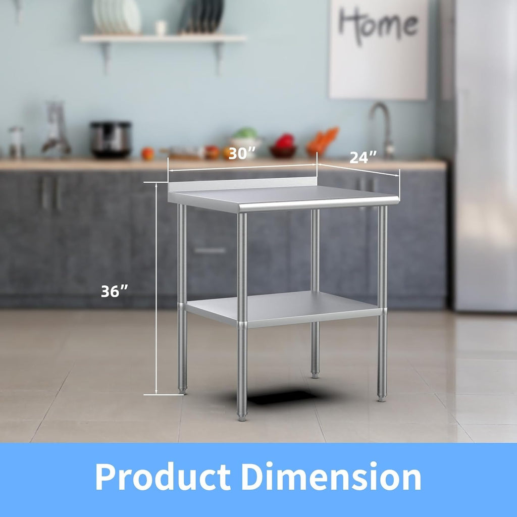 Stainless steel ready-made workbench, commercial heavy-duty workbench and workstation, suitable for metal dining tables in kitchens, restaurants, homes and hotels, with adjustable base frame and waterproof board
