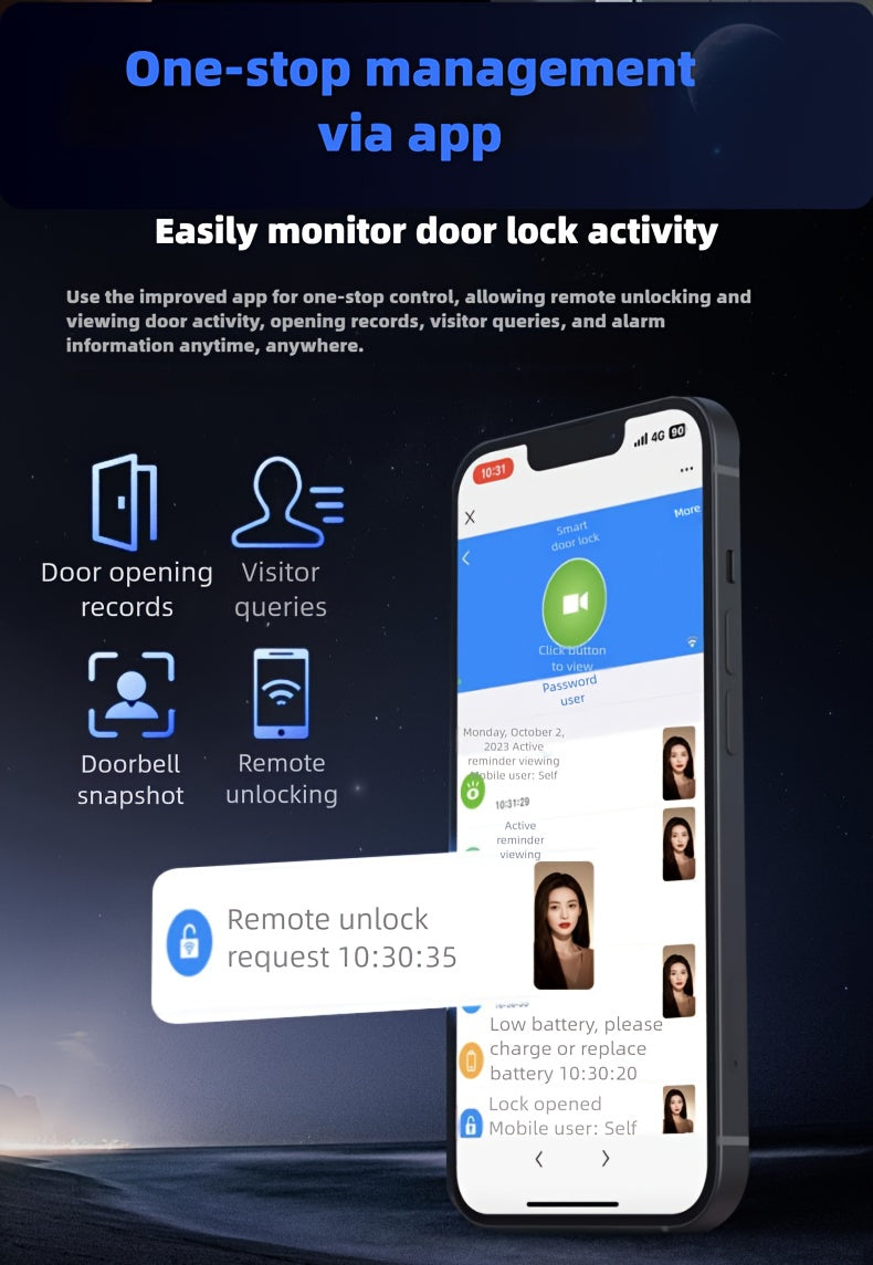 Modern AI Smart Lock with 3D Facial & Fingerprint/Palm Vein Biometric Entry, Keyless Door Lock Suitable for Home/Office, Remote Video Intercom System, Mobile App, Password/Key Entry, Smart Door Lock for Apartments