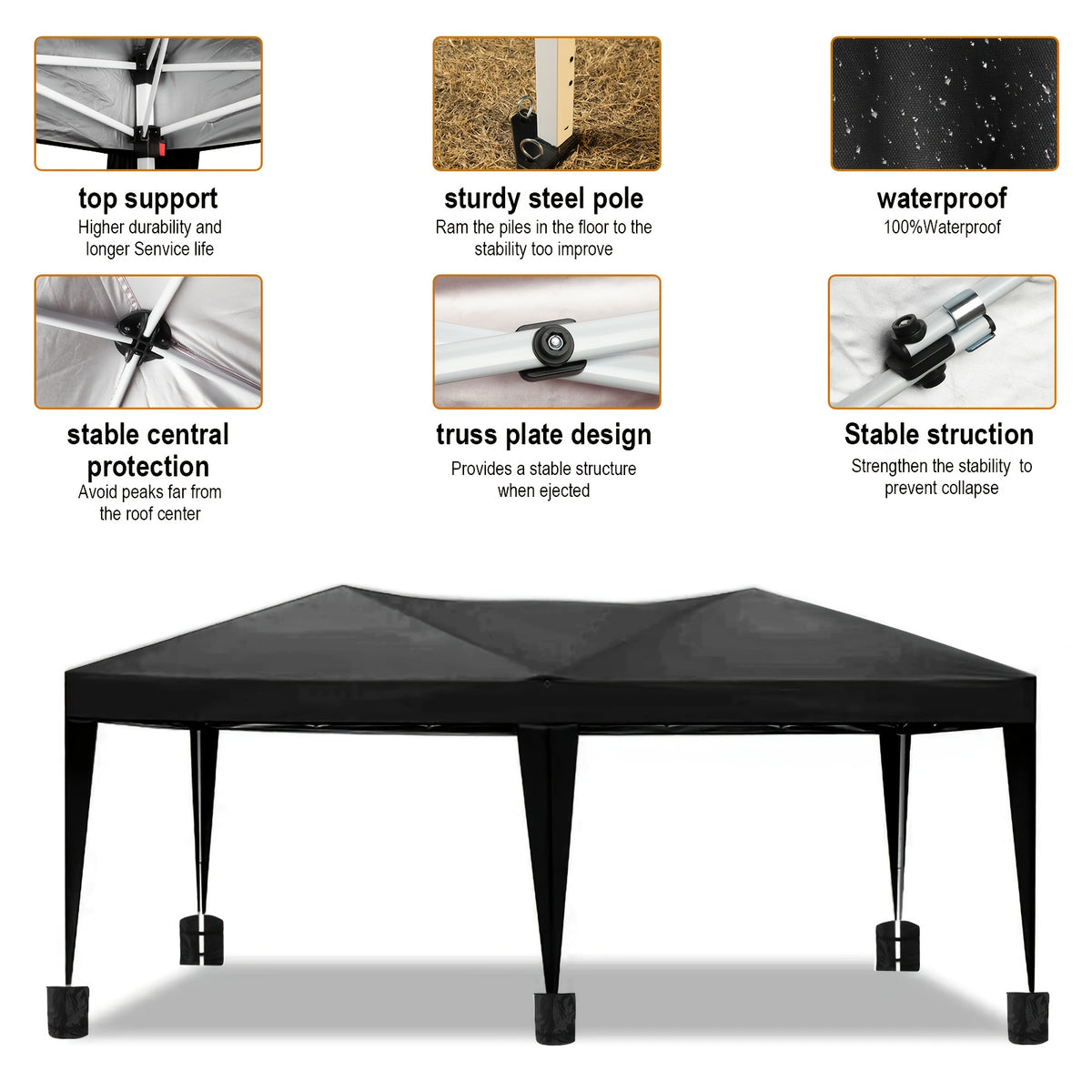 10X20ft Pop Up Wedding Party Tent with 6 Sidewalls, Heavy Duty Commercial Outdoor Canopy All Season Wind & Waterproof Canopy Gazebo with Storage Bag