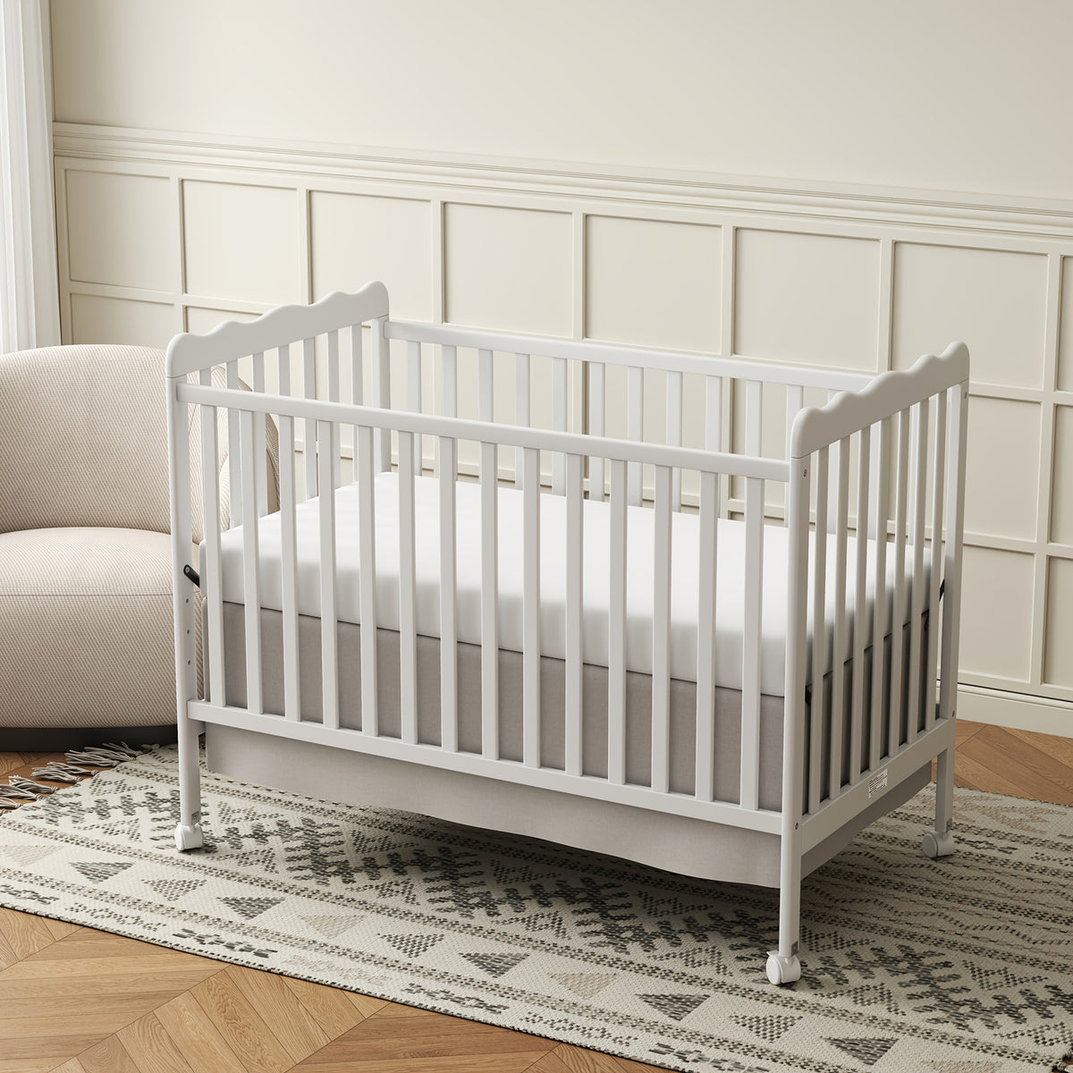 Goldzone 4in 1 Convertible Baby Crib, Wooden Baby Stuffs Converts Into Toddler Bed, Daybed, Newborn Essential with 3 Adjustable Base, Nursery Decor Necessities with Wheel & Non-Toxic Finishes, Item Weight: 36lbs, Maximum Weight Recommendation: 50lbs