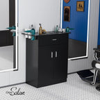 OmySalon Professional Salon & Spa Storage Station - Free Standing Barber Cabinet with Drawer, Large Storage Compartment, and 6 Hair Dryer Holders - Durable PVC, Hypoallergenic, Black