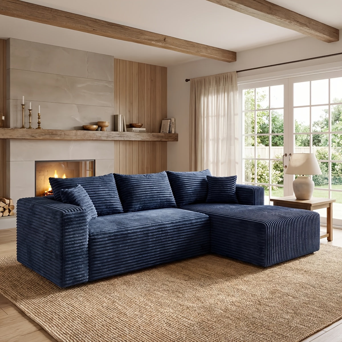 95 Inch L-Shaped Sectional Sofa, Fluffy Corduroy Cloud Sleeper Couch, Free Combination Boneless Sofa with Wide Chaise And Ultra-Deep Seating, Cozy Lounge Furniture for Apartment, Living Room, Easy Setup