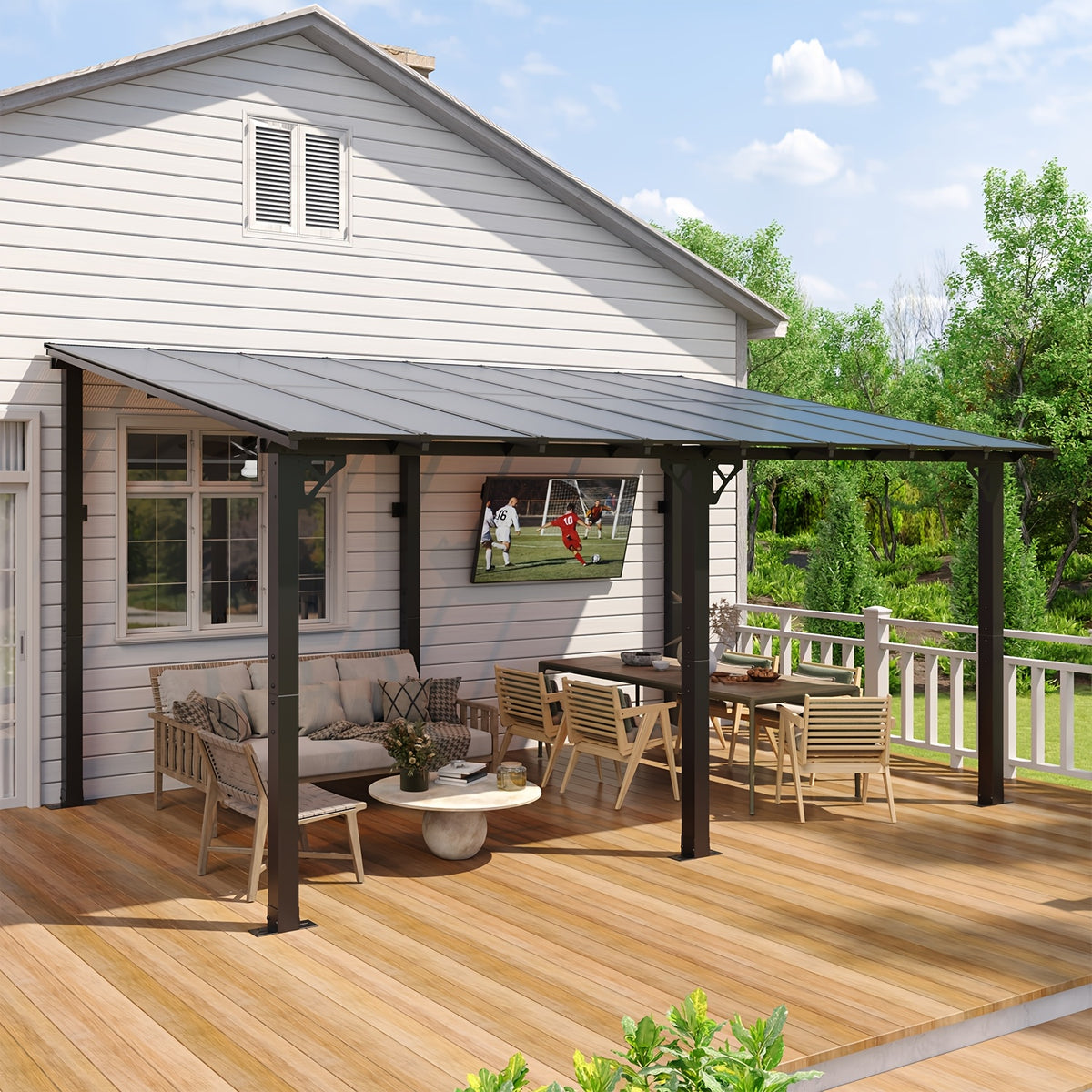 Outdoor Gazebo & Pergola Set - Hard Top Lean-to Wall Mounted Aluminum Alloy Awning With Canopy Roof, Outdoor All-Weather Cover For Patio, Backyard, Deck, Shade & Rain Protection(Multi-size Selection)