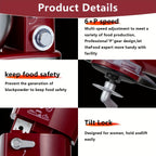 Household Vertical 6-in-1 Stand Mixers, 6-speed Pulse 6.3QT Tilting Kitchen Food Chef Machine, Equipped with Mixer, Dough Hook, Egg Beater, Spatula, Meat Grinder and Juicer Accessories, Red