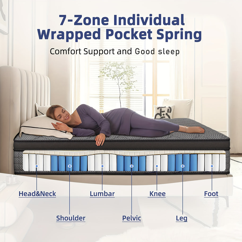 12-Inch/14-Inch Queen Size Mattress, Deep Sleep Memory Foam Hybrid Euro Top Mattress - 7-Zone Design - Ideal Lumbar Support for Ultimate Comfort - Available in Twin, Full, Queen, And King Sizes
