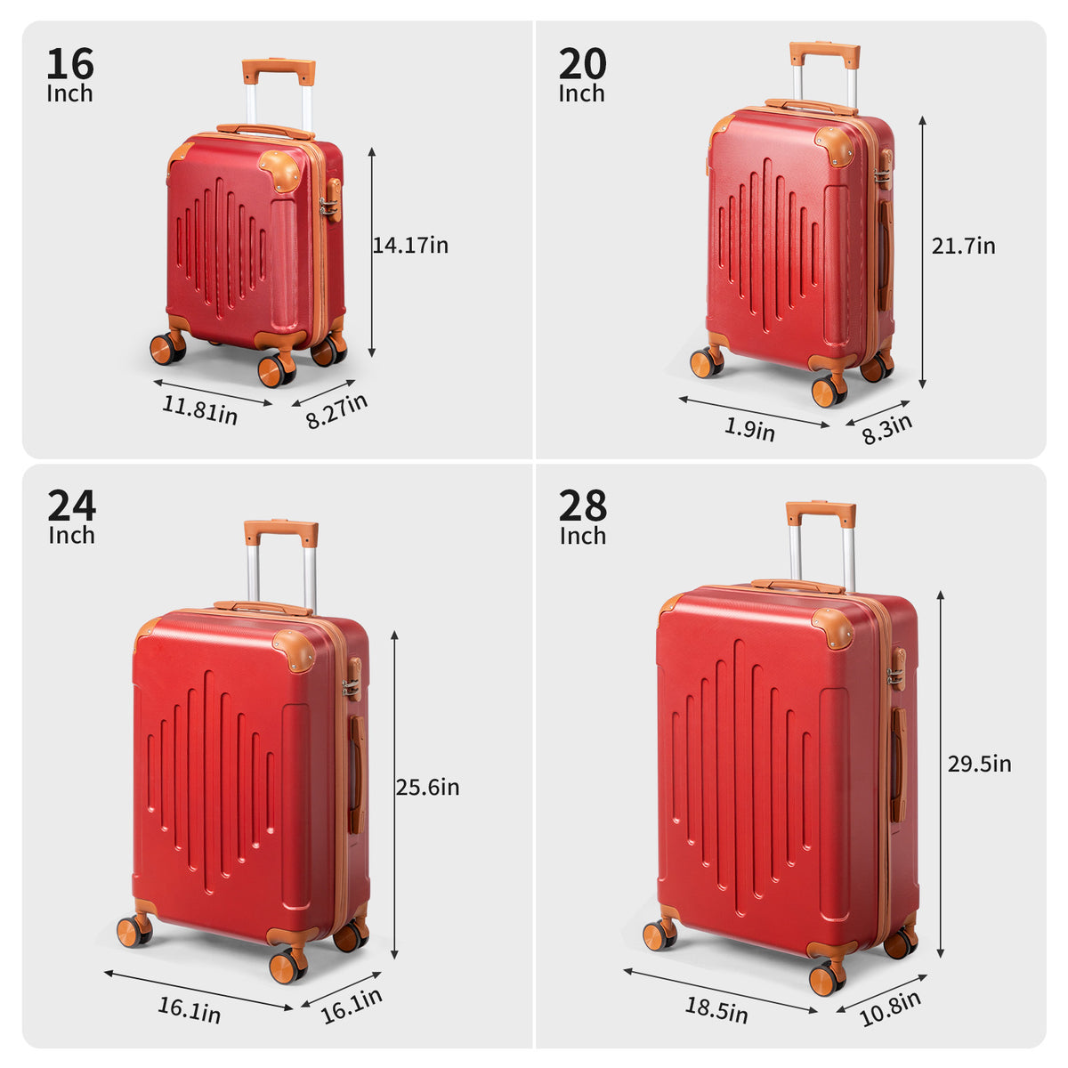 4 Pc Luggage Sets, Durable Hard Shell 4 Piece Set Suitcase with Spinner Wheels, Hardside Lightweight Luggage set, Large Travel Luggage Set (16"20" 24" 28"), mixed color