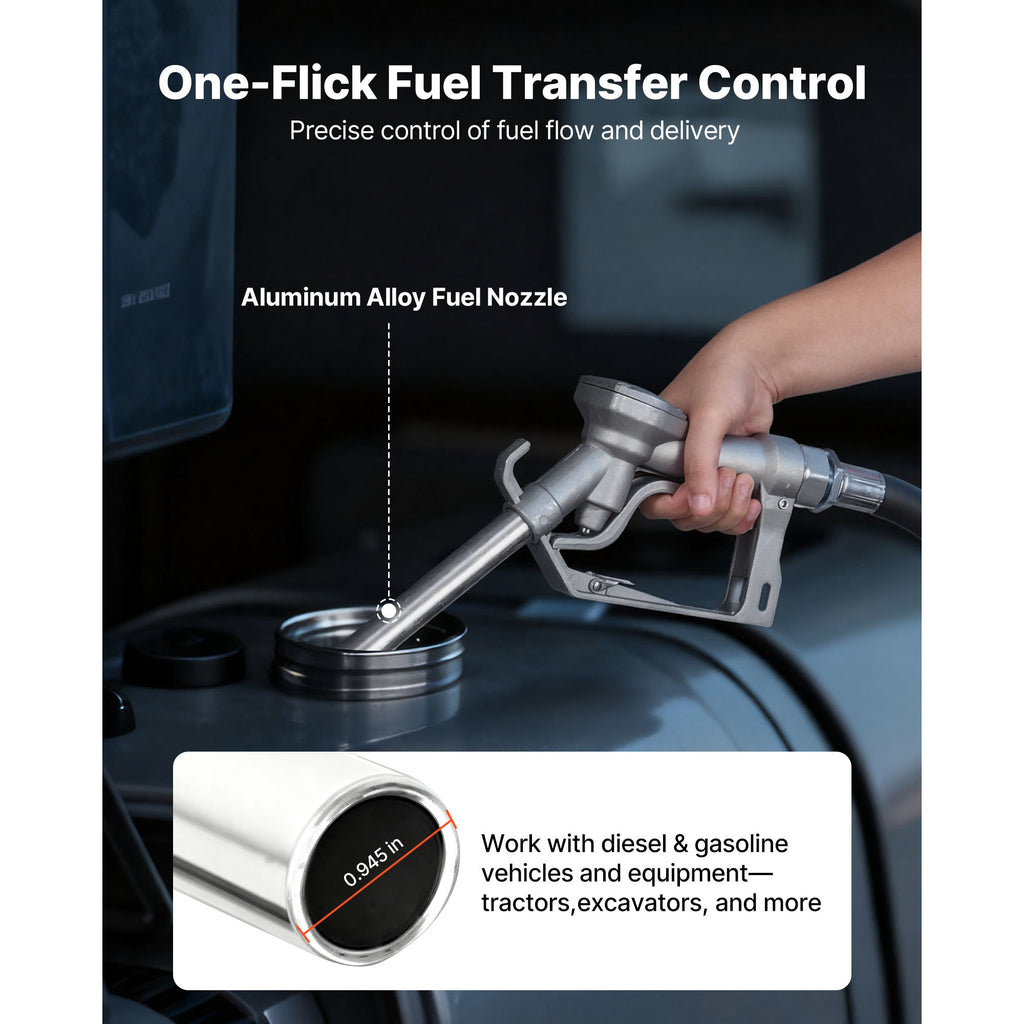 VEVOR Fuel Transfer Pump, 12V DC 15 GPM, Cast Iron Diesel Transfer Pump Kit, with Manual Nozzle, Discharge Hose, Overheat Protection, Power Cable, for Gasoline Diesel Kerosene & More