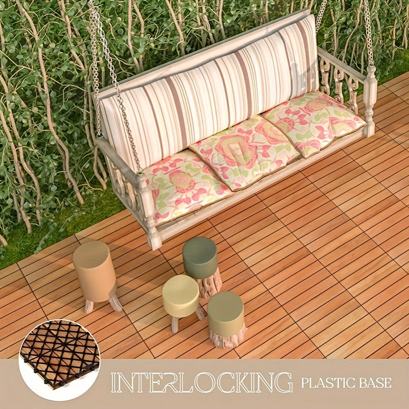 Deck Tiles for Outdoor Patios and Balconies, 54-Piece Acacia Wood Flooring Set for Easy Surface Updates