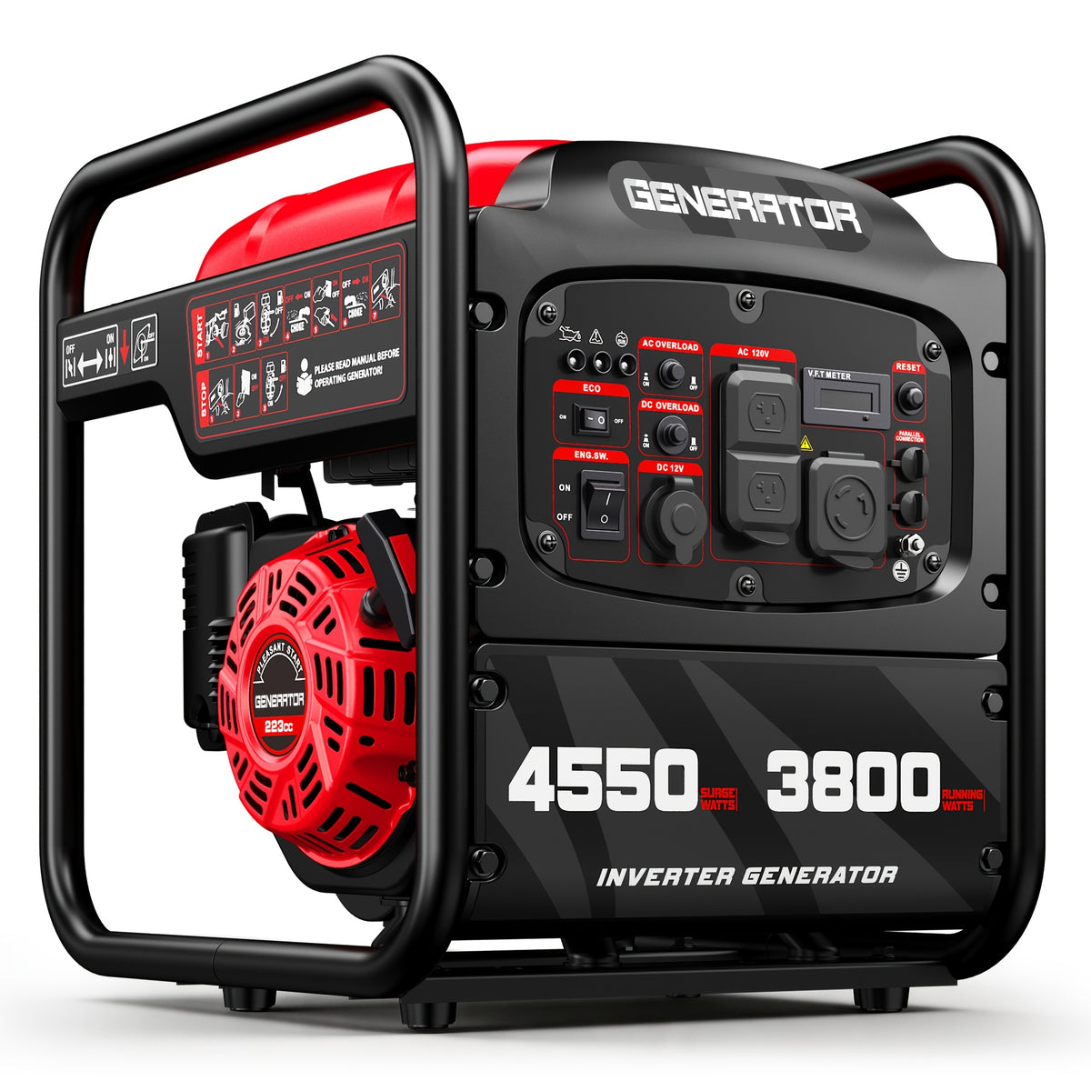 4550W Portable Inverter Generator, 3800W Rated, 223Cc 4-Stroke Gas Powered Engine, Pure Sine Wave for Sensitive Electronics, RV Ready with 30A Outlet, Home Backup, Camping, Emergency