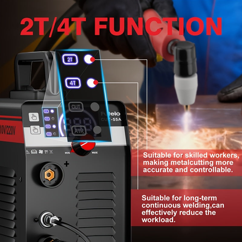Futelo 55A Dual Voltage Plasma Cutter, 110V/220V, LED Display, Contact Pilot Arc, IGBT Inverter, Max 1/2" Clean Cut, 2T/4T Mode, Portable for DIY & Workshop, Full Complete Accessories Included