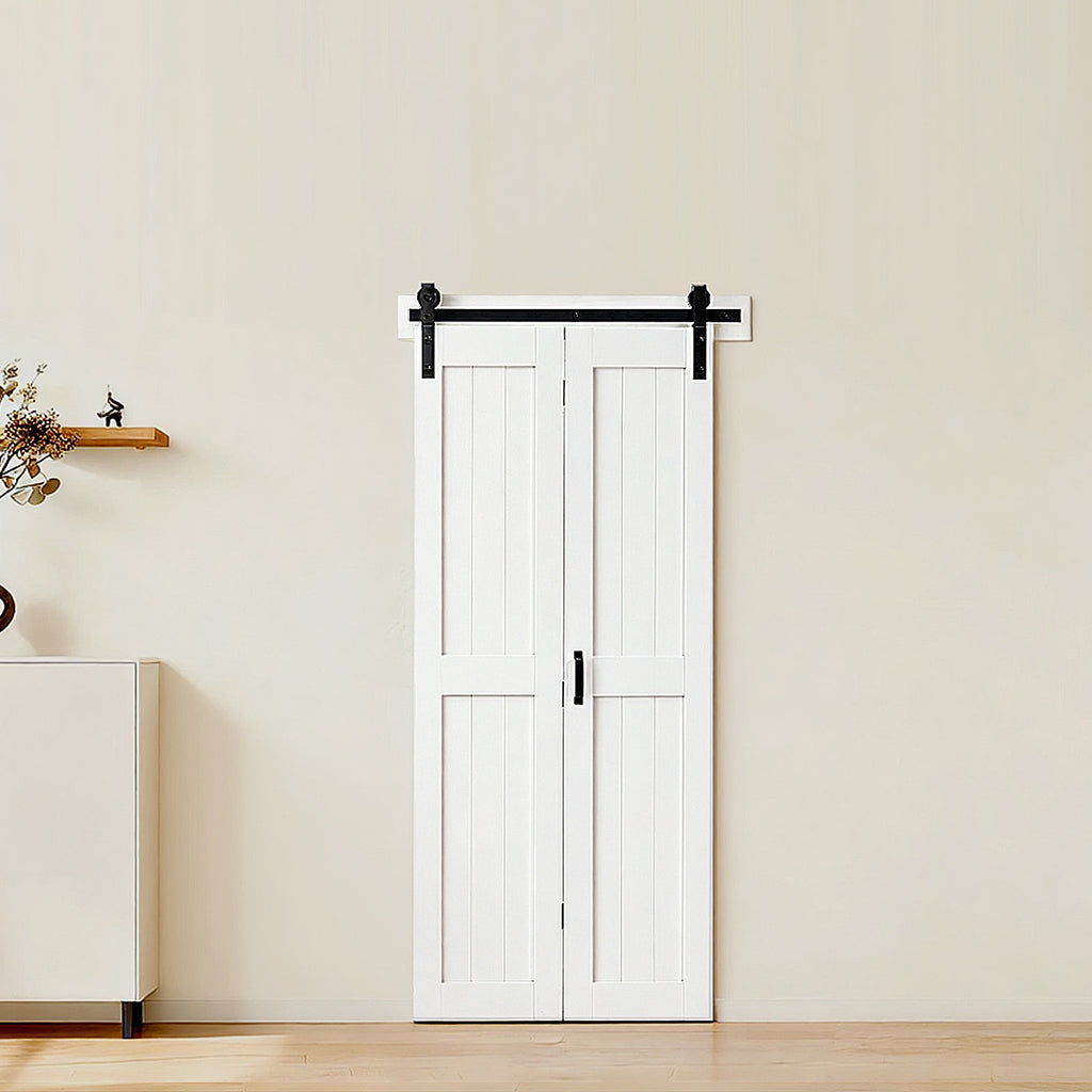 VEVOR Bifold Barn Door, 24" x 84"/36" x 84", MDF Bi-Fold Sliding Closet Doors, Hardware Kit Included, H-Frame Space-Saving Design, Need to Assemble, for Bedroom, Living Room, Wardrobe and Room Divider, White