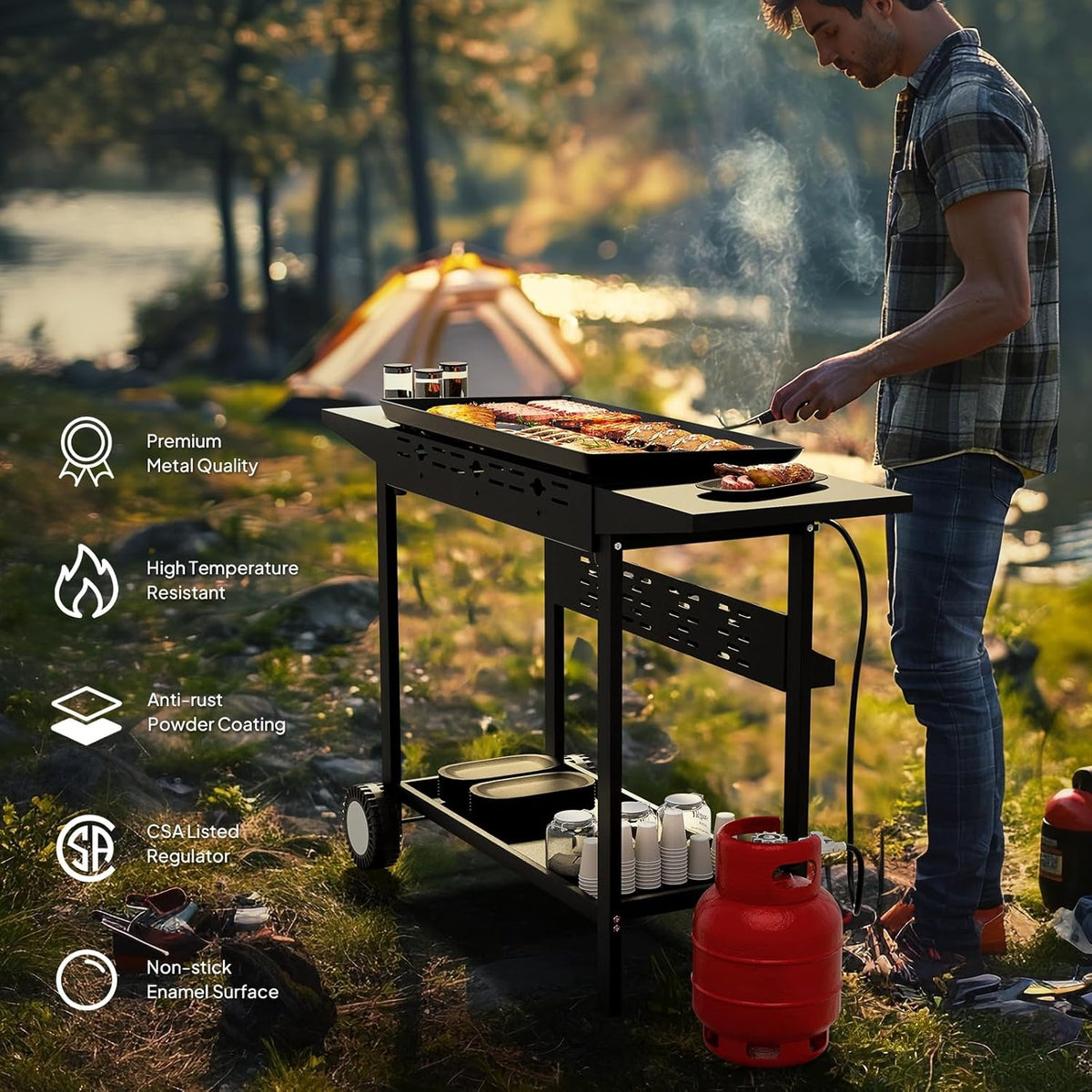 Portable Propane Griddle by MEFEIR — Four Adjustable Burners, 426-Square-Inch Cooktop and Piezo Ignition