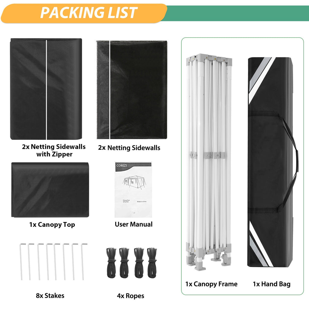 Hoteel 10x15 Heavy Duty Pop Up Canopy Tent with 4 Sidewalls, Commercial Gazebo Party Tent with Mosquito Netting Wall Easy Up Outdoor Instant Screen Tent for Backyard, Beach, Patio, Garden