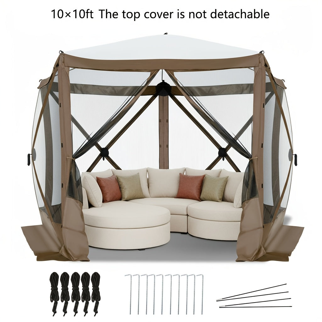 12×12/15×15ft Pop Up Party Tent, Foldable Canopy, Gazebo Outdoor, With Mosquito Netting Sidewalls, With Portable Bag, Stakes And Rope, Easy To Set Up, Suitable For Outdoors, Lawn, Terrace, Barbecue, Party, Courtyard, Garden, Beach