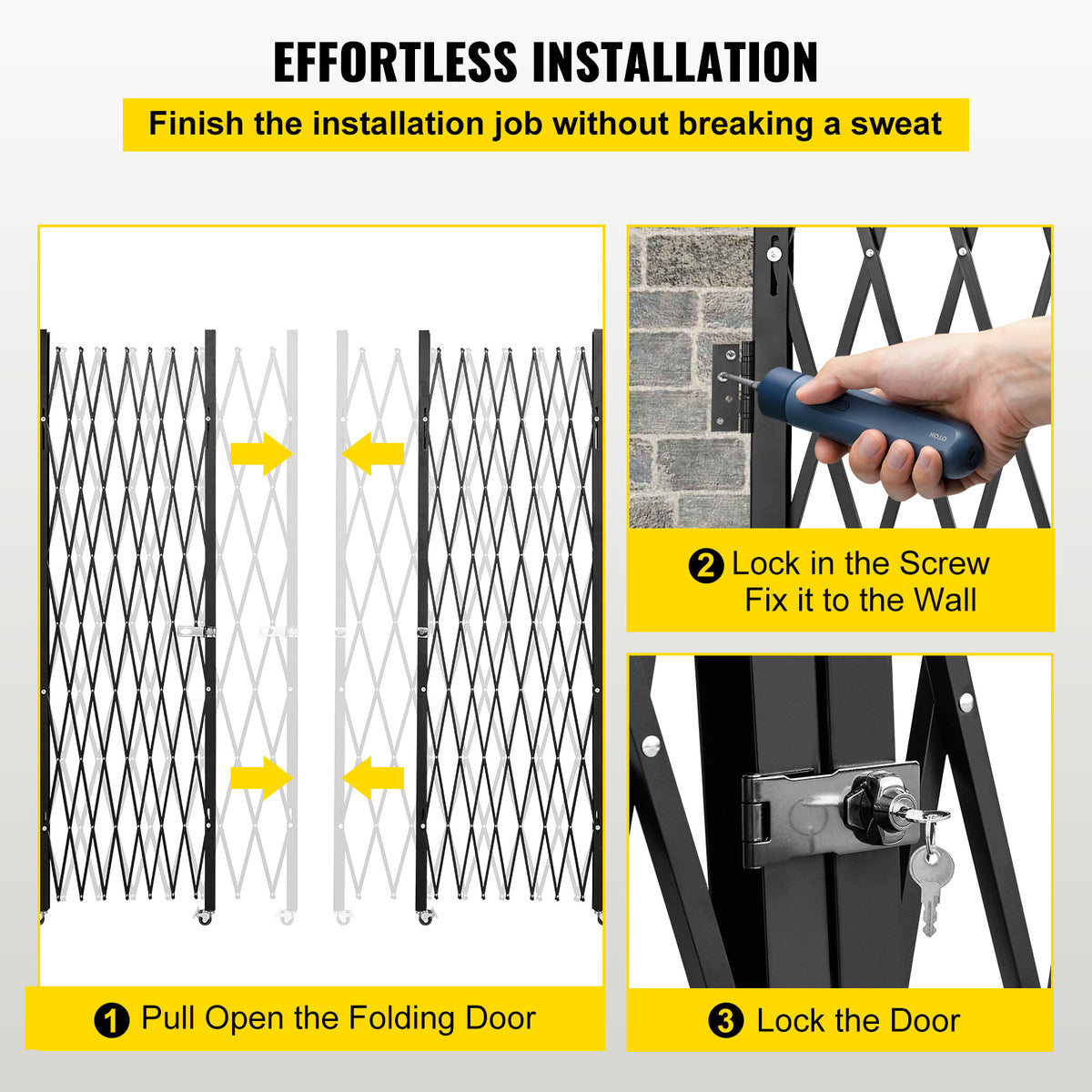 VEVOR Double Folding Security Gate, 87" H x 150" W Folding Door Gate, Steel Accordion Security Gate, Flexible Expanding Security Gate, 360 Rolling Barricade Gate, Scissor Gate or Door with Keys