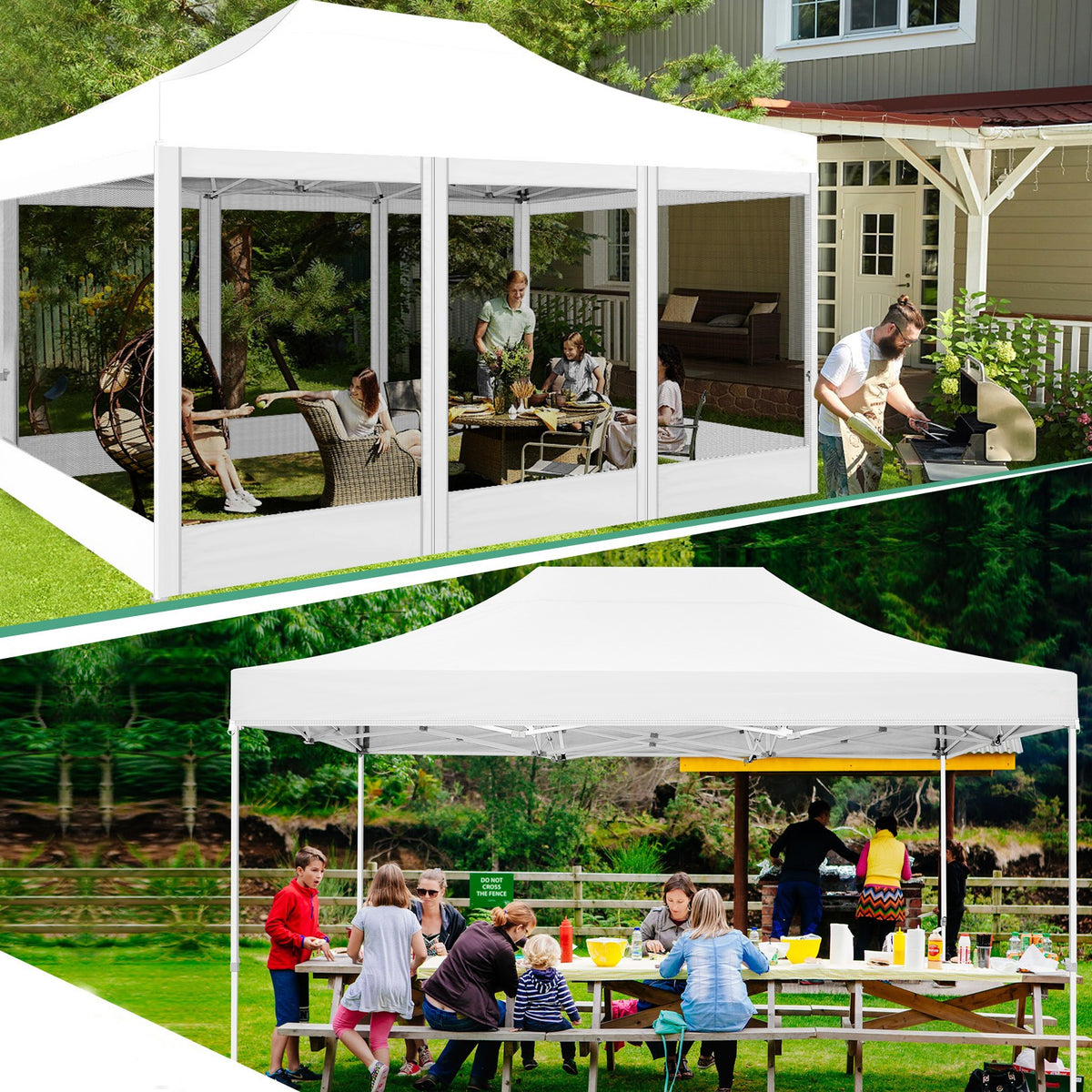 Hoteel 10x15 Heavy Duty Pop Up Canopy Tent with 4 Sidewalls, Commercial Gazebo Party Tent with Mosquito Netting Wall Easy Up Outdoor Instant Screen Tent for Backyard, Beach, Patio, Garden