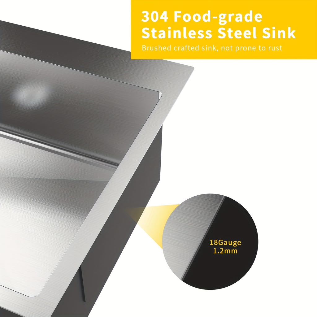 Bonnlo Heavy-Duty Laundry Sink with Pull-Out Sprayer Faucet - Stainless Steel Utility Sink, Space-Saving Cabinet, for Laundry Room, Kitchen, Bathroom, Basement - Easy-Clean Design, Compact Storage Space, Modern Aesthetic, Durable Construction, Kitchen Pre
