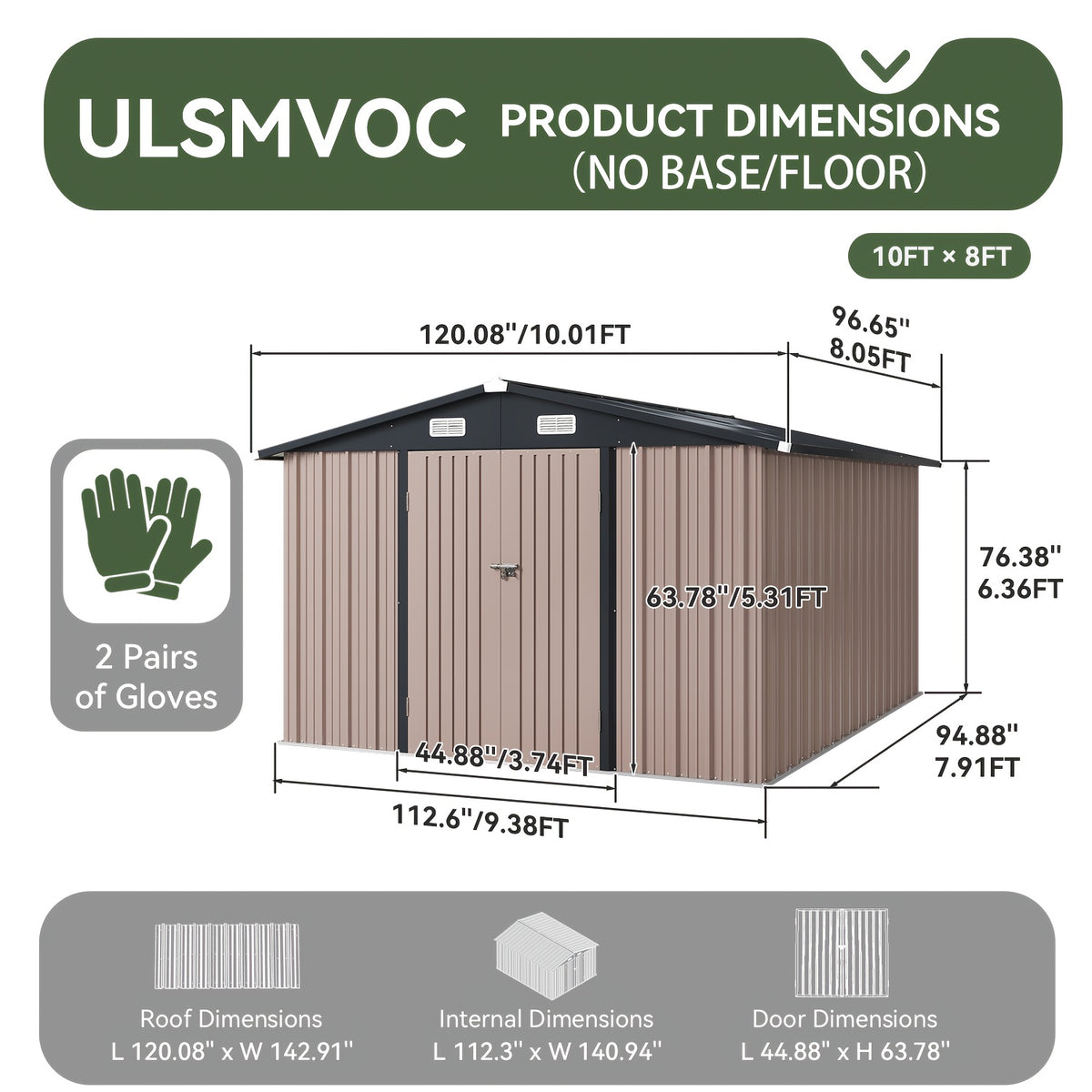 [Outdoor Storage Shed] ULSMVOC 10X12/10X8/8X6/6X4 FT Outdoor Storage Shed With Floor - Metal Garden Shed With Lockable Door And Sloped Roof For Garden, Backyard, Patio, And Backyard Brown
