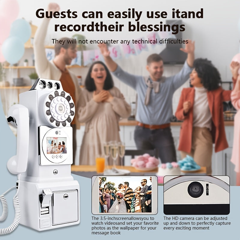 FiayaCom Video Guestbook Retro Phone, Audio Wedding Phone, with A Messaging Feature, Record Preserve Your Special Occasions, for Wedding, Bridal Shower, Baby Shower, Birthday, Graduations, Anniversary