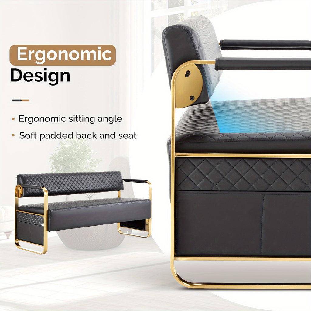 Waiting Room Chairs with Arms, 57. 5''Office Guest Chair Upholstered Bench Seating, Reception Furniture for Beauty Salon Barbershop Airport Bank Hall Room Conference, Black&Gold