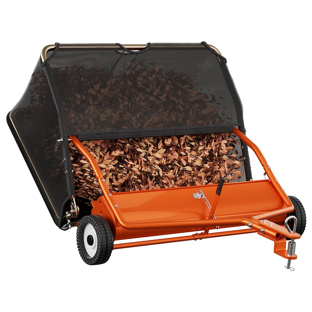 42/48" Lawn Sweeper That Can Be Towed, Designed for Collecting Grass with a Large Hopper Capacity of 18.55/25.16 Cubic Feet, a Robust Collector for Leaves And Grass, Featuring an Adjustable Brush Height Lever And a Dumping Rope