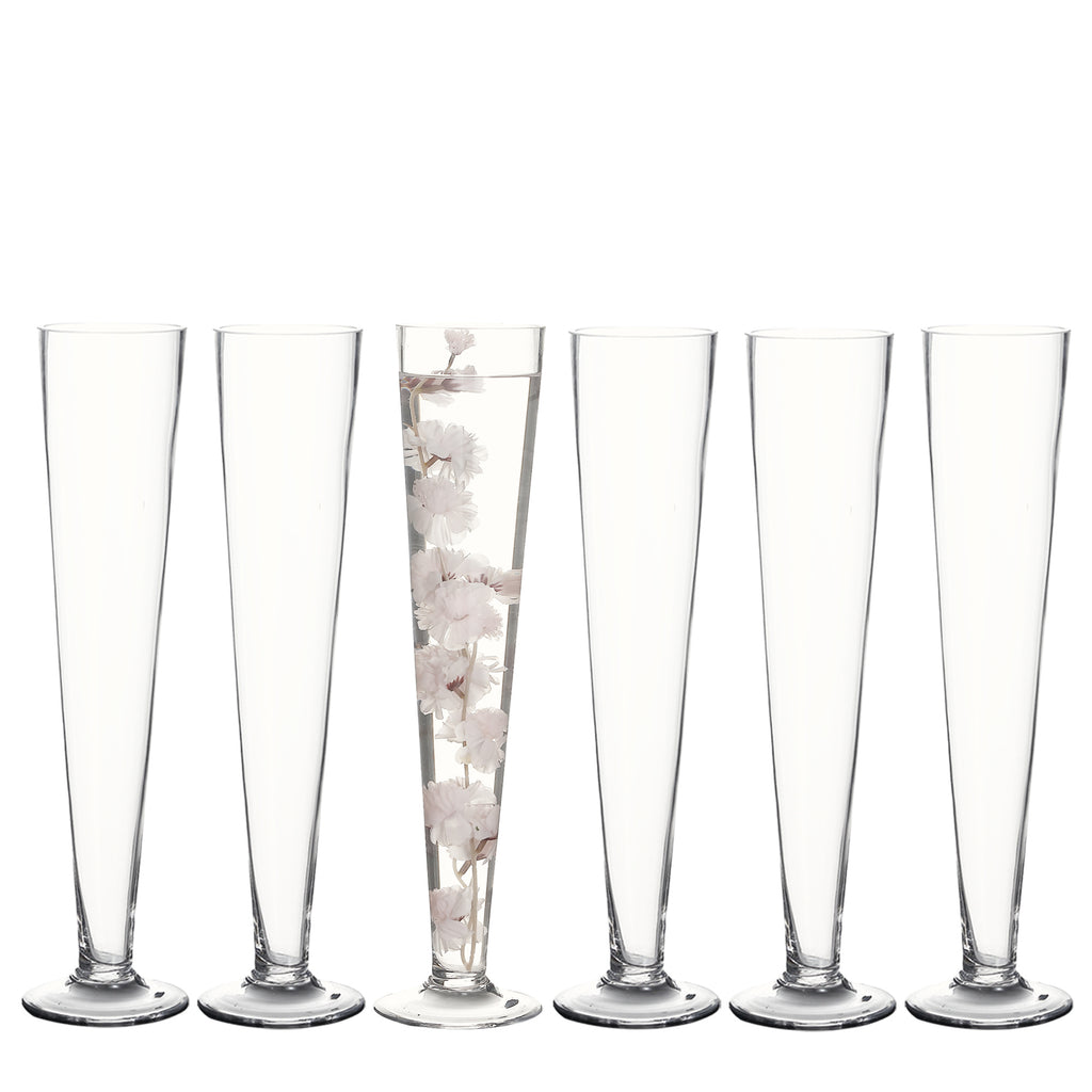 Trumpet Vases, 6pcs, Clear Pilsner Floral Planter Centerpiece, Wedding Event Home Decor