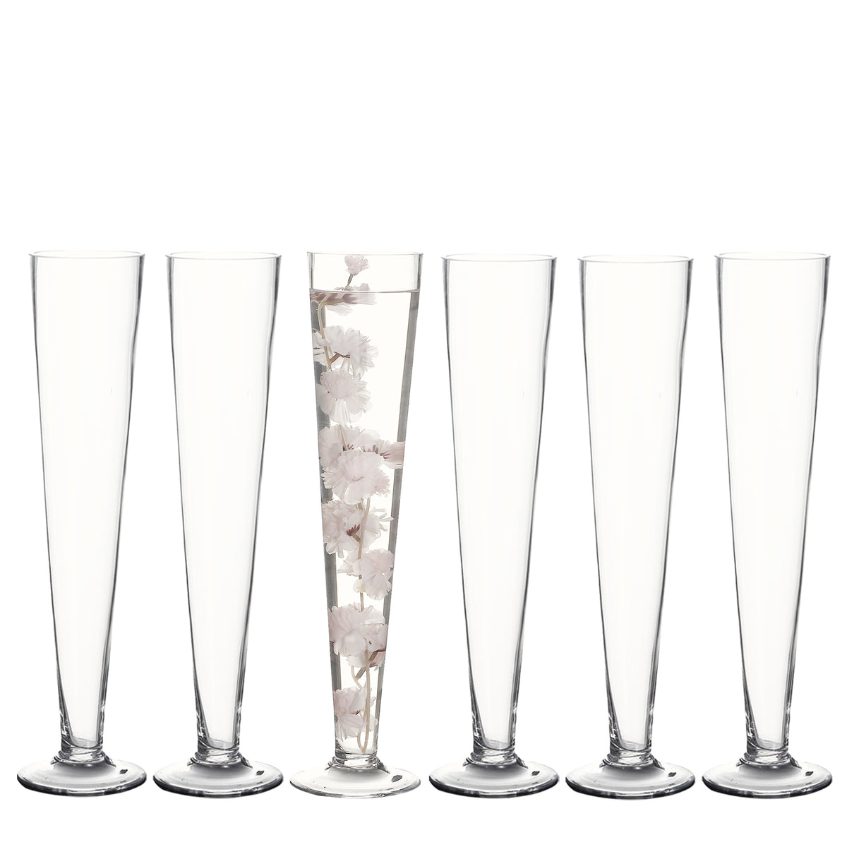 Trumpet Vases, 6pcs, Clear Pilsner Floral Planter Centerpiece, Wedding Event Home Decor