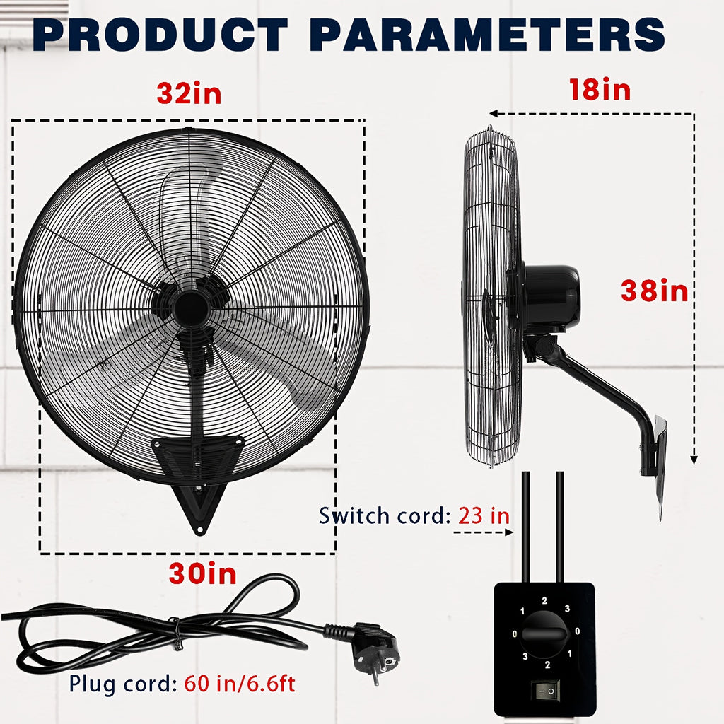 20 Inch Wall Mounted Fan with High-Power Motor, 2pcs Set, 120 Degree Swing, 60 Degree Tilt, And 3-Speed Setting, Durable Industrial Fan Suitable for Industrial Grade Cooling Equipment in Garages, Workshops, Offices, And Homes
