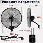 20 Inch Wall Mounted Fan with High-Power Motor, 2pcs Set, 120 Degree Swing, 60 Degree Tilt, And 3-Speed Setting, Durable Industrial Fan Suitable for Industrial Grade Cooling Equipment in Garages, Workshops, Offices, And Homes