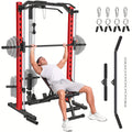 Likein Smith Machine Power Rack with LAT-Pull Down System & Cable Machine, Multi-Function Power Cage with Landmine, Barbell Bar, Plate Storage Pegs And More Training Attachment Squat Rack