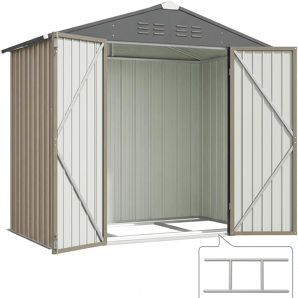 [Garden Storage Shed] GUNJI 5X3 FT And 6X4 FT And 8X6 FT Garden Storage Shed with Base Foundation, Heavy Duty Galvanized Steel Weatherproof Outdoor Tool Shed for Backyard Patio Lawn, Rust Resistant Lockable Door Tool House for Gardening Equipment Bike Sto