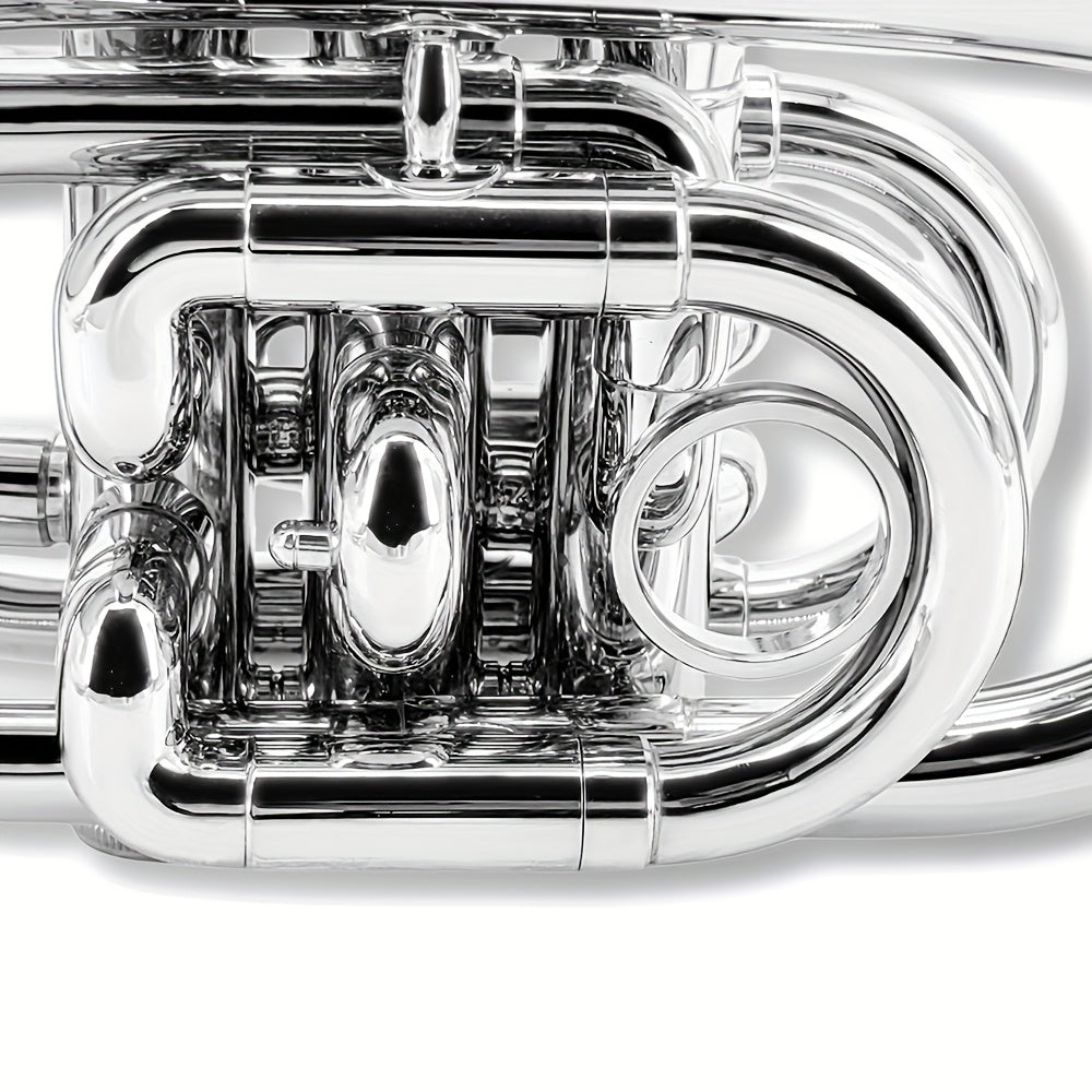 WUQIMUSC Bb Pocket Trumpet Nickel Plated, Brass Beginner Trumpet with 7C Mouthpiece, Case, Cleaning Kit & Gloves Musical Instruments Gift
