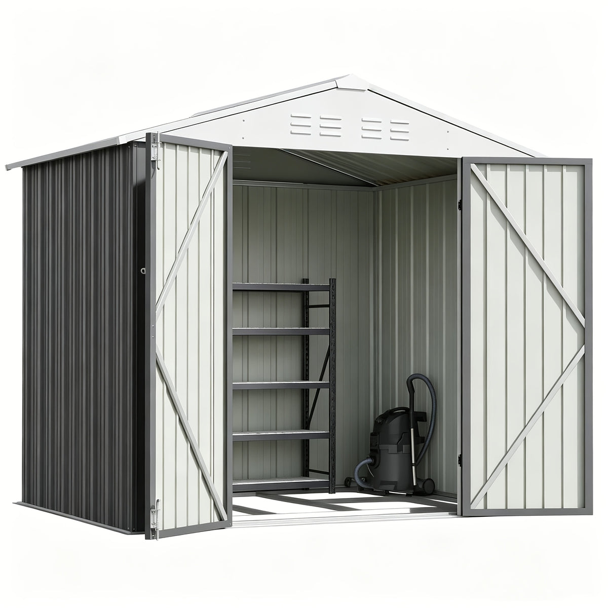 [Garden Storage Shed] GUNJI 5X3 FT And 6X4 FT And 8X6 FT Garden Storage Shed with Base Foundation, Heavy Duty Galvanized Steel Weatherproof Outdoor Tool Shed for Backyard Patio Lawn, Rust Resistant Lockable Door Tool House for Gardening Equipment Bike Sto