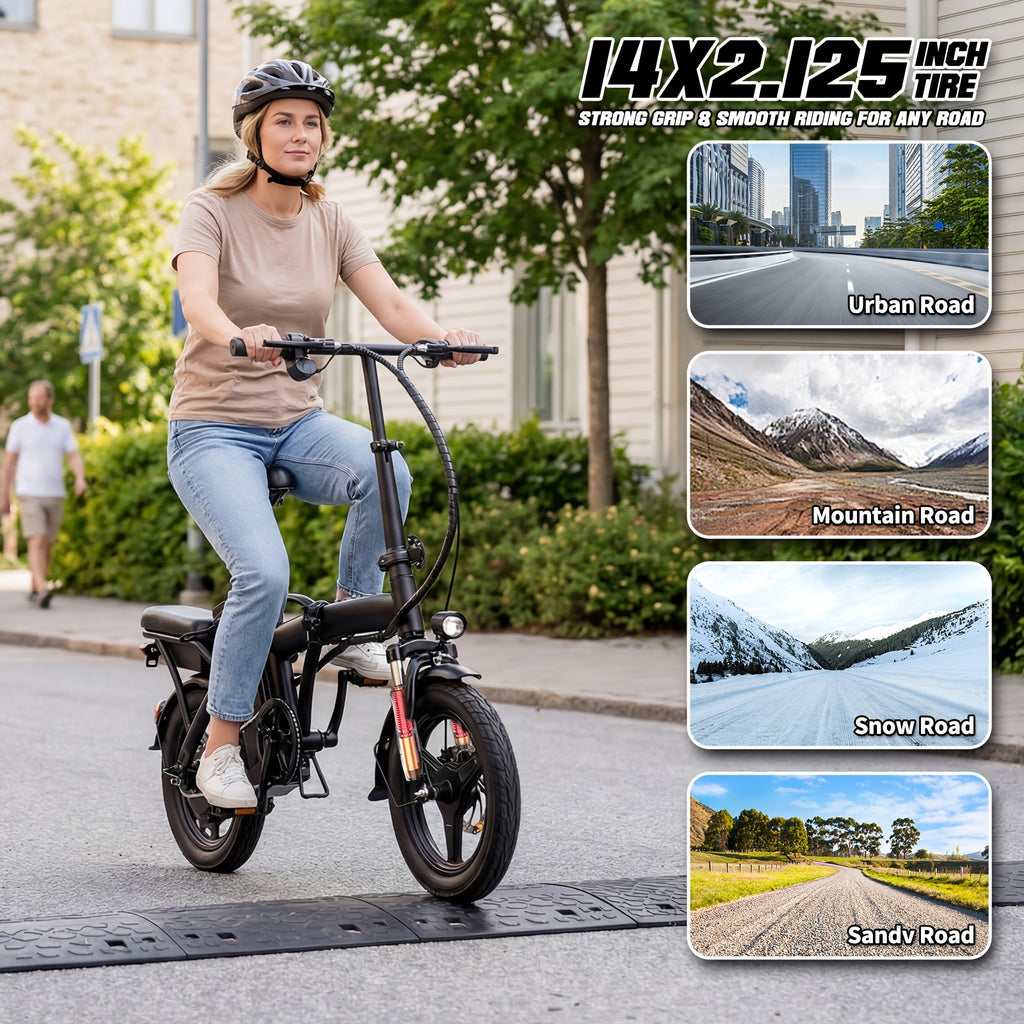 High Performance Adult Electric Bicycle, Portable Design Foldable Electric Bicycle, 500W Motor And 48V 10Ah Battery, 16-24 Mph Speed, Dual Disc Brakes, 14 Inch Electric Bicycle with Pedals, Suitable Gift for Teenagers