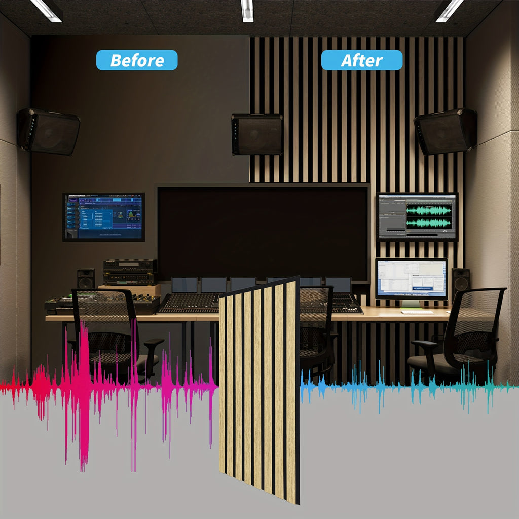 4-Sheet 93" X 12" Textured Wood-Look 3D Wall And Ceiling Tiles Noise Insulating MDF Grille Design, 31 Sq.Ft Coverage with Screws X56