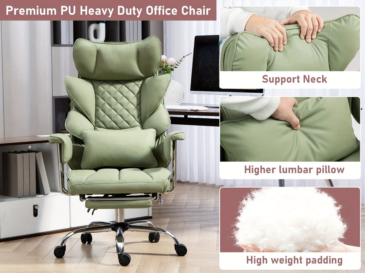 Heavy-Duty Office Chair Designed for Individuals Up to 500 Pounds, Featuring a High Back, Gaming Style with a Footrest, Ergonomic Design, And Adjustable Height with Fixed Soft Armrests