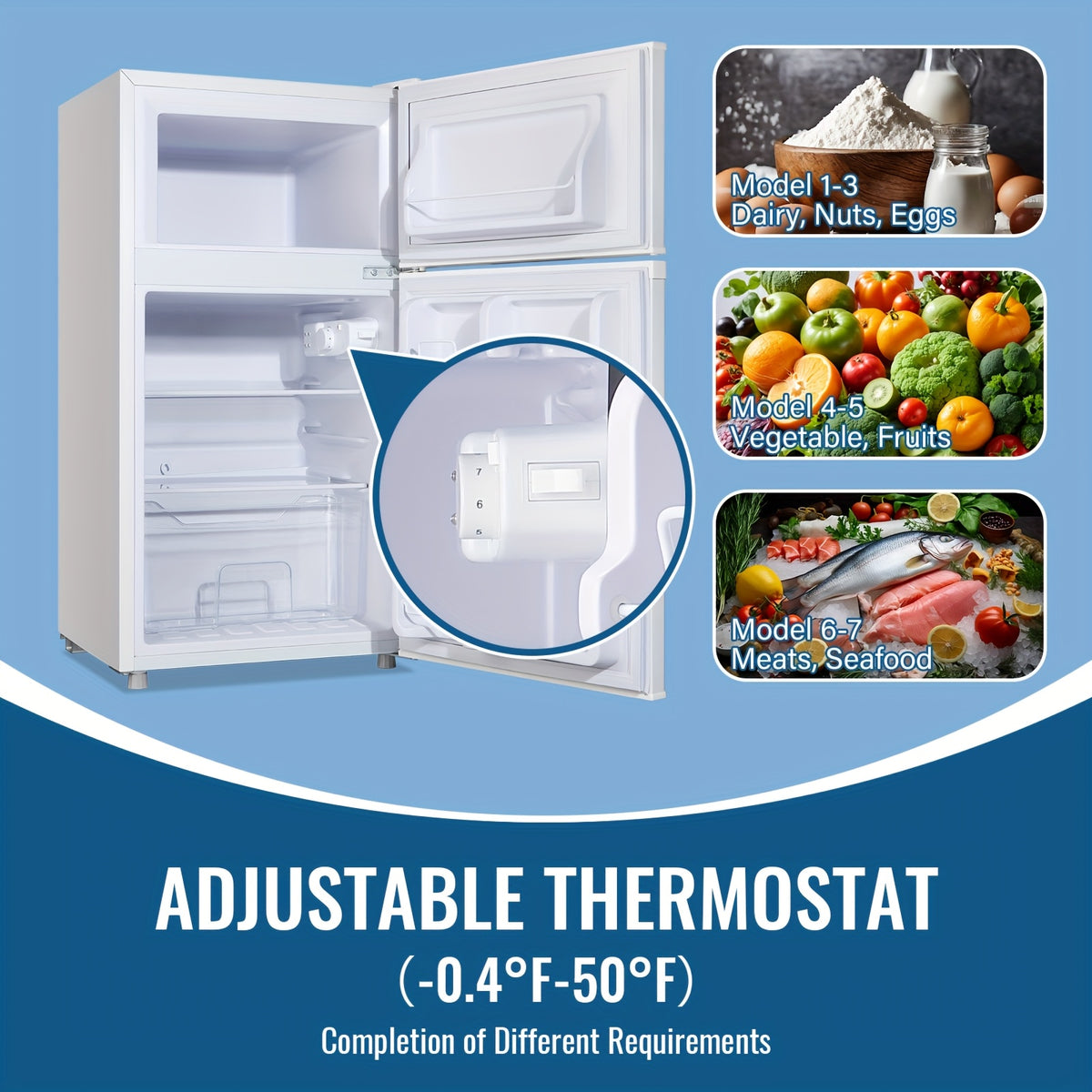 3.5/2.5 Cu.ft Small Fridge With Freezer 2-Door Compact Refrigerator 7-Level Adjustable Thermostat, Removable Shelves And Bakset, Perfect For Dorm, Office, RV, Bedroom, White