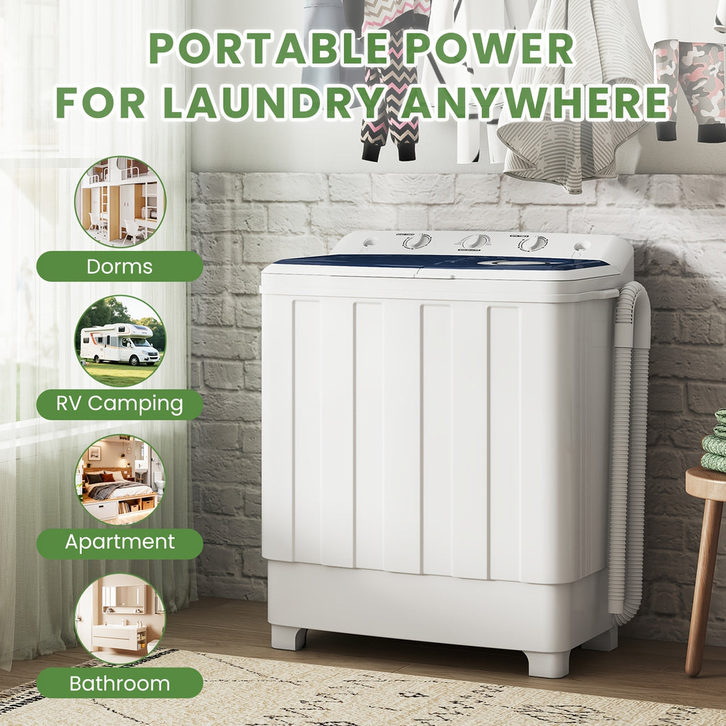 30Lbs Portable Washing Machine, Semi-Automatic Twin Tub Washer Spinner Combo, 20Lbs Wash & 10Lbs Spin, Compact Laundry for Apartment, Dorm, RV, Camping & Travel Use