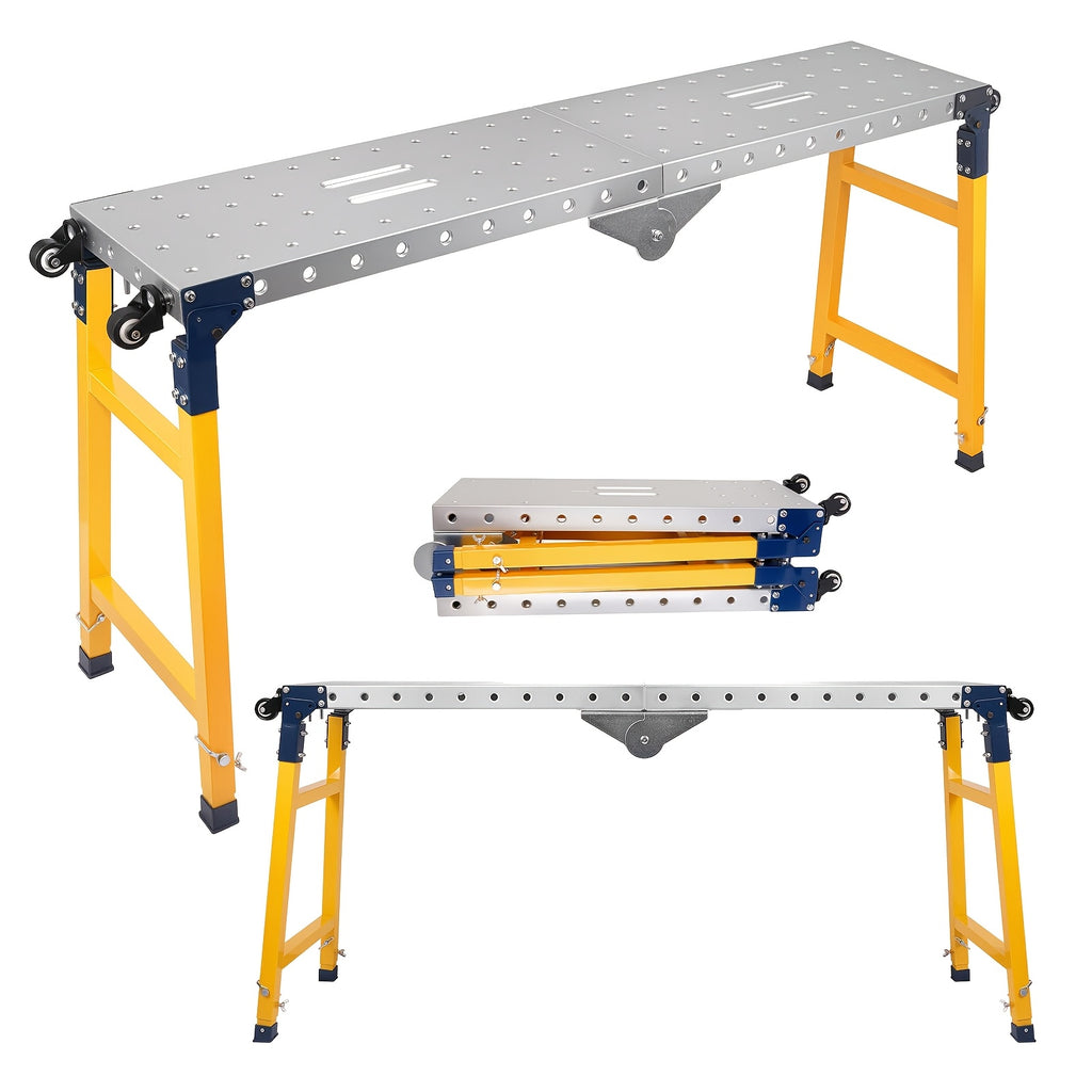 [Portable Welding Table] 2000 LBS Folding Welding Table, Portable Welding Table With 5 Height-Adjustable, Alloy Steel Constrution Work Table With Galvanized Welding Table Top, For Welding Assembly Repair, 360° Lockable Casters