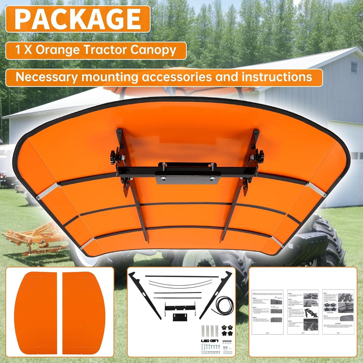 Tractor Canopy Compatible with All ROPS 48-3/8" X 48-3/8" Equipped Tractors and Mowers with a 2" x 2" or 2" x 3" ROPS (Will Add About 4'' to The Height of The Tractor, Red/Orange/Green/Wthite)
