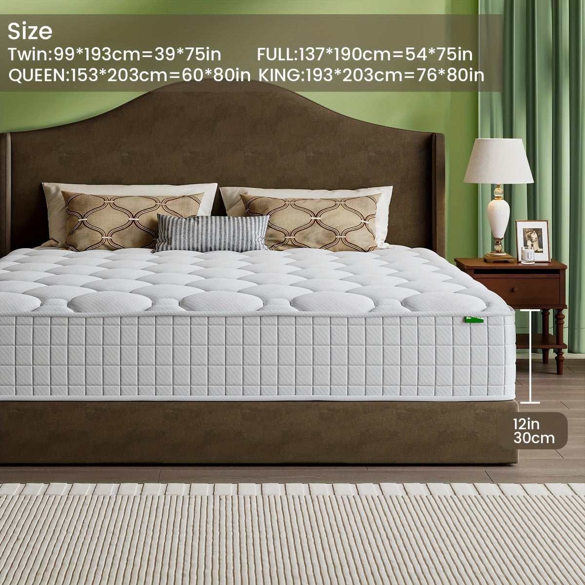 10/12/14"Orthopedic Queen Size Mattress - Pocket Spring System For Targeted Lumbar Support, High-Density Foam, Ideal For Back Pain & Side Sleepers (Sizes: Twin, Full, Queen, King)