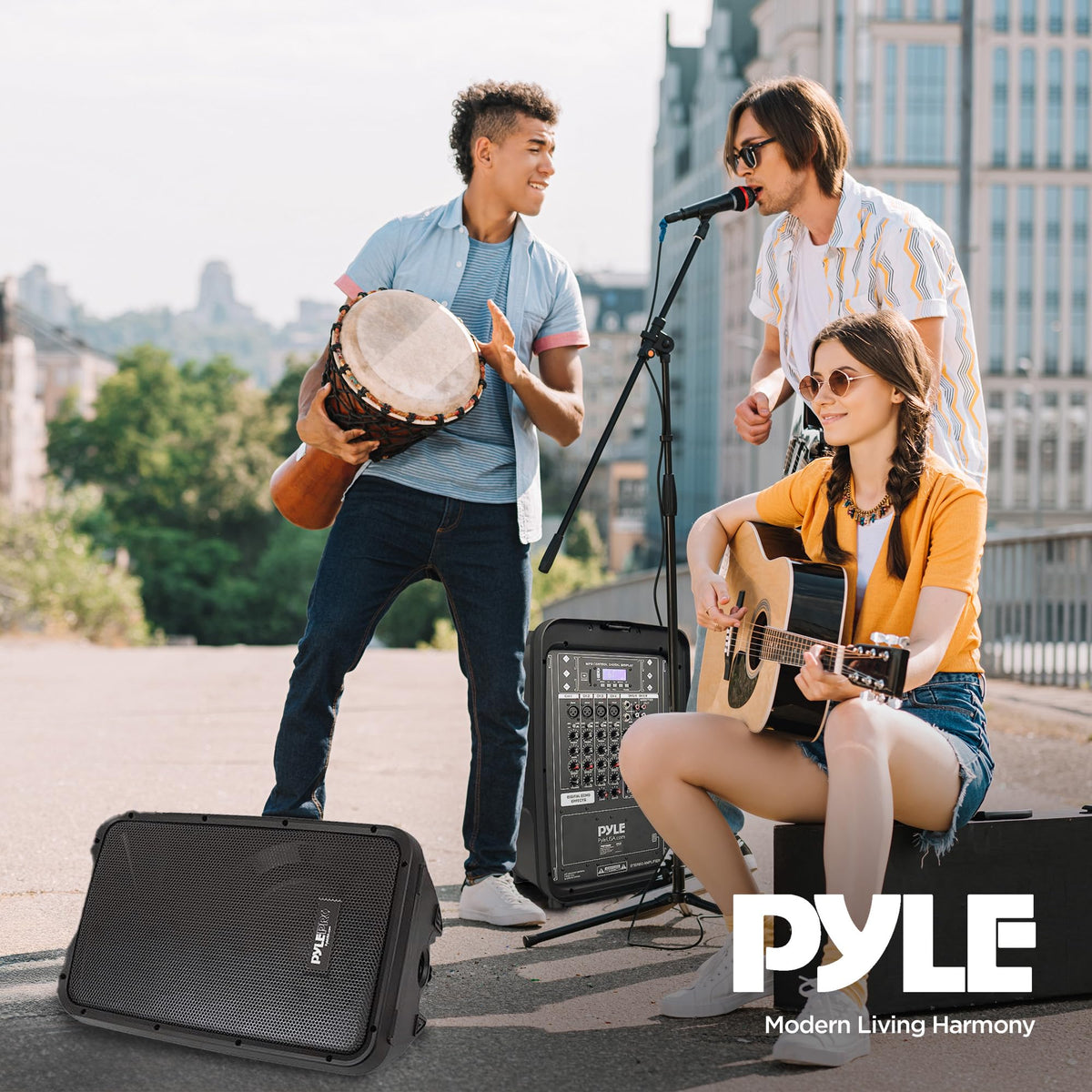 Stage & Studio DJ Speaker & Mixer Bundle Kit - (2) 8’’ PA Loud-Speakers, 8-Ch. Audio Mixer, Speaker Stands, Wired Microphone (300 Watt)