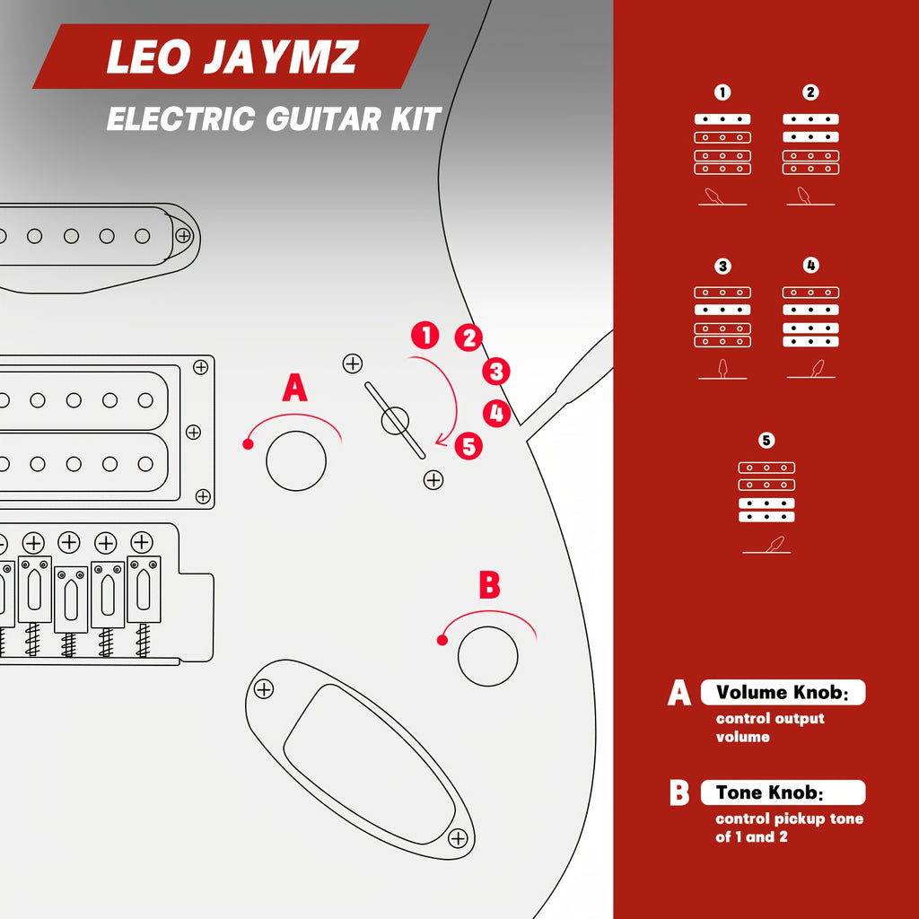 Leo Jaymz 39 Inch Full Size Electric Guitar Kit Electric Guitar Beginner Kits - 20W Amplifier, Digital Tuner, Carring Bag, Shoulder Strap, Connecting Cable