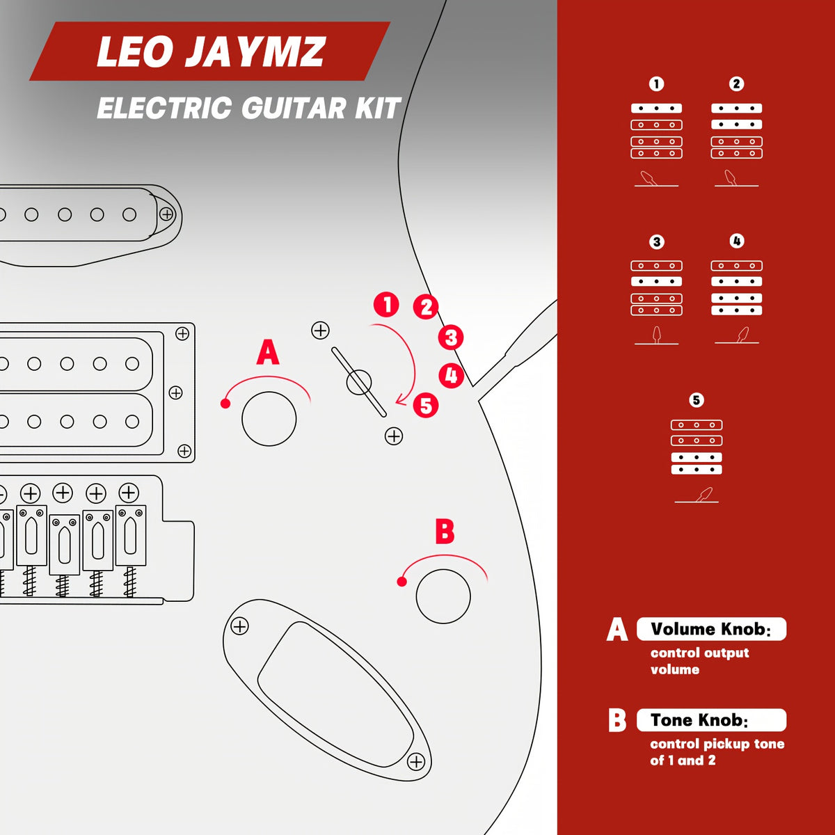 Leo Jaymz 39 Inch Full Size Electric Guitar Kit Electric Guitar Beginner Kits - 20W Amplifier, Digital Tuner, Carring Bag, Shoulder Strap, Connecting Cable