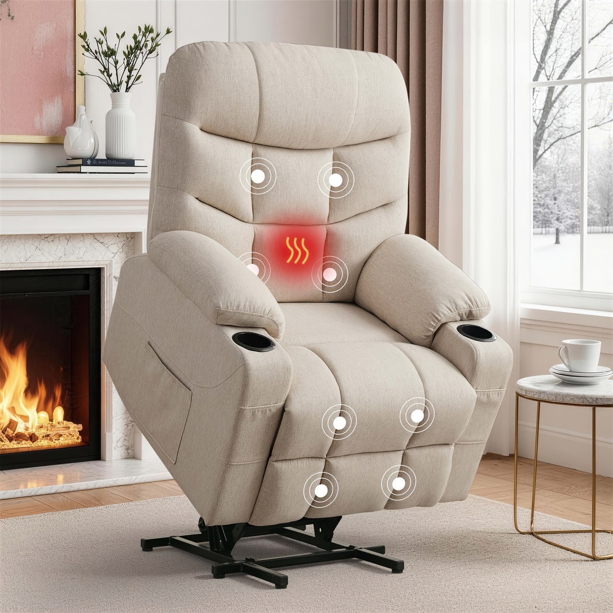 Recliner Chair with Massage And Heating Functions, Large Padded Sofa with Side Pockets, Recliner Chair, Suitable for Living Room And Bedroom