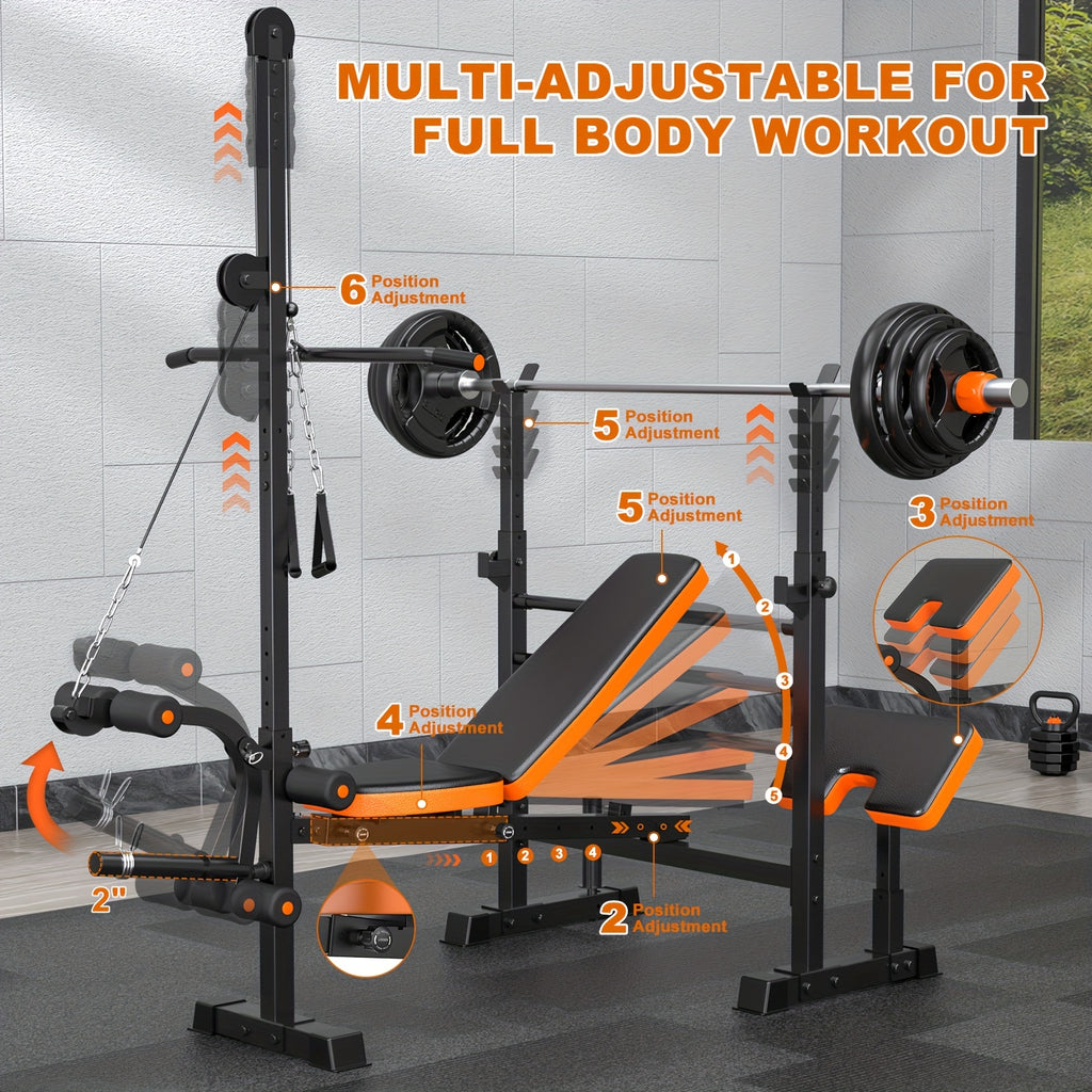 16-In-1 Adjustable And Multifunctional Weight Bench Set, 880Lbs Heavy Duty Strength Training Bench with Leg Developer, Barbell Rack, Preacher Curl Pad And Lat Pulldown for Full Body Workout at Home