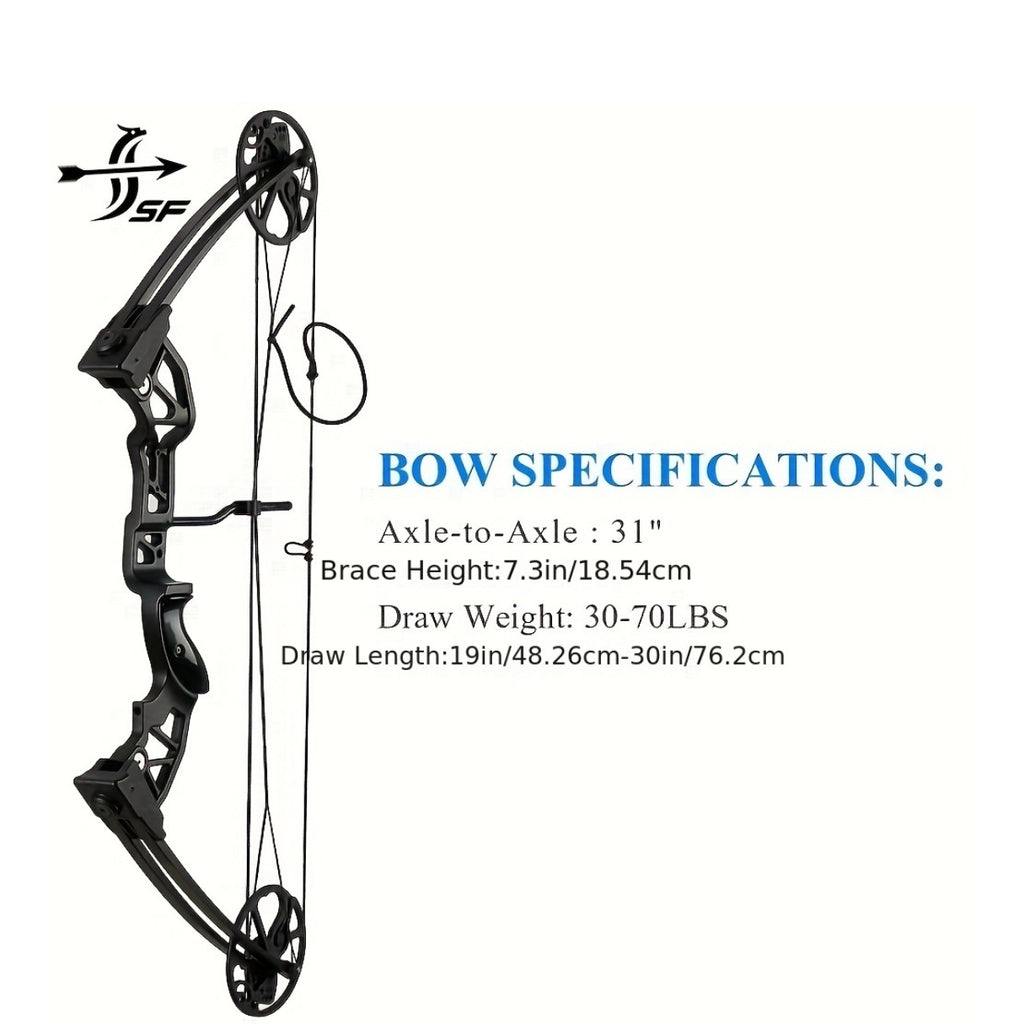 SF Archery Compound Bow Set, 30-70 Lbs Draw Weight Adjustable, 19"-30" Draw Length, Hunting Compound Bow Kit for Adults, Youth, Beginners, Outdoor Shooting, Right Hand