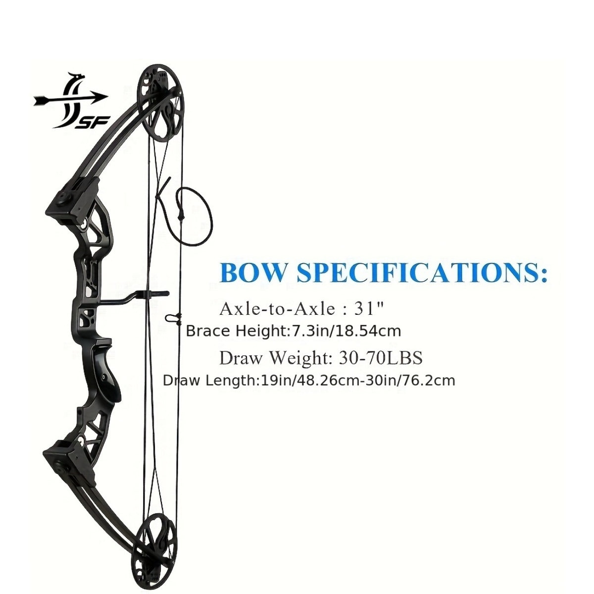 SF Archery Compound Bow Set, 30-70 Lbs Draw Weight Adjustable, 19"-30" Draw Length, Hunting Compound Bow Kit for Adults, Youth, Beginners, Outdoor Shooting, Right Hand