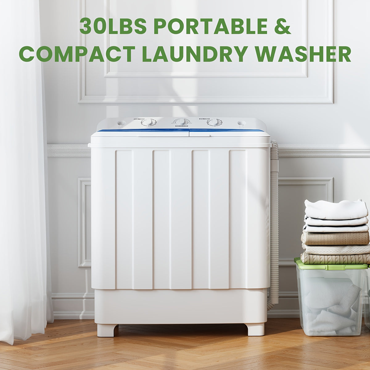 30Lbs Portable Washing Machine, Semi-Automatic Twin Tub Washer Spinner Combo, 20Lbs Wash & 10Lbs Spin, Compact Laundry for Apartment, Dorm, RV, Camping & Travel Use