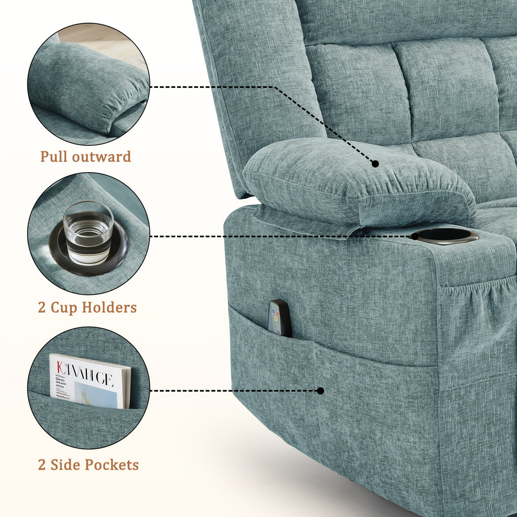 Personal Care Home Massage Chair, 360° Rotation Of Massage Heating Function Comfortable Recliner Chair, Manual Adjustable Angle Leisure Rocking Chair, Massage Sofa Chair with Side Pockets And Front Pockets, with Built-in Cup Holders And Thickened